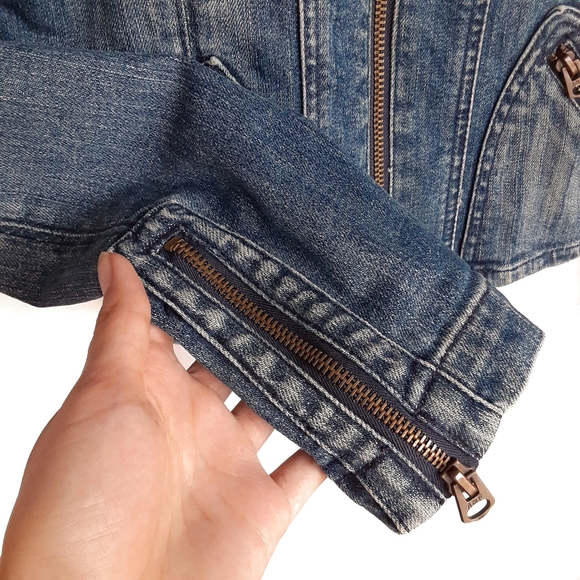 VTG ABERCROMBIE & FITCH Moto Style Denim Jean Jacket Size XSmall / Small - Picture 5 of 8
